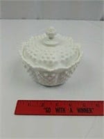 Fenton hobnail covered milk glass container