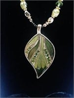 KC leaf motif necklace, rhinestones & earrings