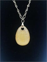 Amber resin pendant, bronze chain & RT earrings