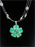 Flower necklace with crystals & matching earrings