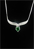 Avon necklace, rhinestones, emerald & earrings
