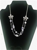 Necklace, purple enameled flowers & earrings