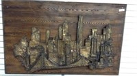 LARGE MID CENTURY 3-D CITYSCAPE WALL ART;  SIGNED