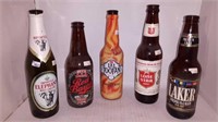 5 vintage glass beer bottles