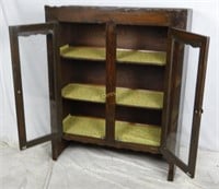 Vintage Hand Crafted Wood Glass Front Cabinet
