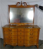 Huntley Mid Century Oak Triple Dresser W Mirror