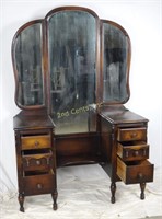 Vtg Wood Art Nouveau Dressing Vanity W Mirror