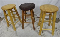 Three Vintage 24"  Wood Bar Stool Seats