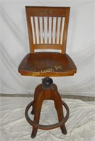 Vintage Heavy Oak Tall Counter Swivel Seat Stool