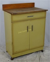 Mid Century Rolling Yellow Steel Cabinet W/ Drawer