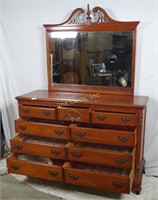 Vintage 60" Cherry Dresser Chest W Tall Mirror