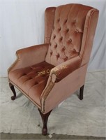 Vtg Mauve Velour Queen Anne Wing Back Chair