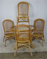 Glass Top Wicker Table W/ 4 Chairs