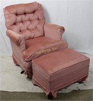 Mid Century Velour Swivel Rocking Chair & Ottoman