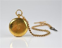American 18k yellow gold pocket watch and chain