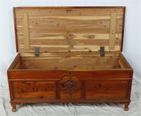 Vintage Ornate Solid Cedar Storage Footed Chest