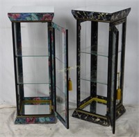 2 Faux Marble Glass Display Case Table Stands
