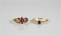Two gold and ruby rings
