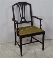 Antique Wood Side Upholstered Arm Accent Chair