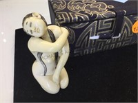 SMALL EROTIC IVORY  CARVED WOMAN WITH BOX