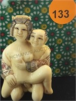 IVORY CARVED EROTIC COUPLE , SIGNED, WITH BOX
