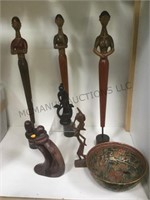 COLLECTION  OF WOODEN FIGURES & MORE