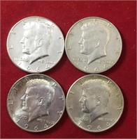 (4) 1964 Kennedy Half Dollars (90% Silver)