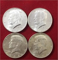 (4) 1964 Kennedy Half Dollars (90% Silver)