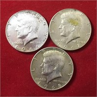 (3) Mixed Dates Kennedy Half Dollars (40% Silver)