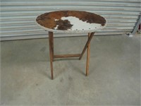 Wooden Folding Table/TV Tray with Cowhide Top