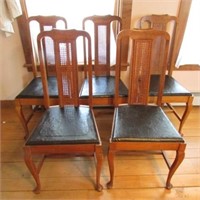 5 Cane Back Wood Dining Chairs
