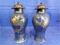 Pair of Blue Vases with Dragon & Phoenix