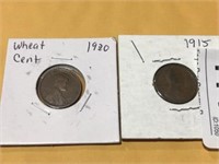 2 Wheat Cent Coins 1915 D, 1920