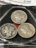 3 -.9 Silver Mercury Dimes -1934, 1942, 1944 D