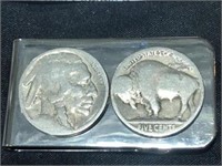 Metal Money Clip w/ 2 Buffalo Nickels