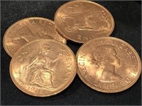 4 Large One Penny Elizabeth II
