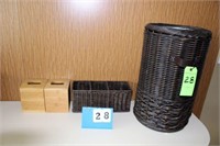 Misc. Lot Wicker Trash Can & Desk Organizer