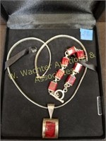 Sterling Necklace & Bracelet with Red Stones