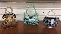GROUP OF 3 ART GLASS VASES SHAPED AS HAND BAGS