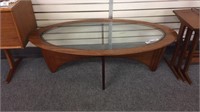 MID CENTURY G PLAN OVAL COFFEE TABLE WITH GLASS