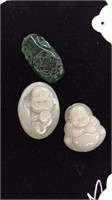 (1)  CARVED GREEN STONE PENDANT AND (2)