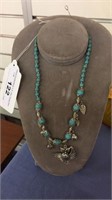 BLUE BEADED NECKLACE WITH SILVERTONE OWL PENDANT