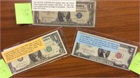$1 JOSEPH BARR NOTE, OLD $2 BILL AND A SILVER