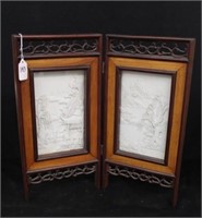 2 Porcelain very intricate Plaques in shadowbox
