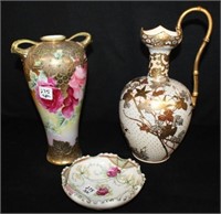 3pc Handpainted porcelain Vase, Pitcher,