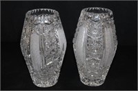 2pc Wheel Cut Crystal Vases