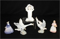 5pc Figurines (2) Lladro Geese, Signed Royal