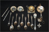 18pc Sterling Lot; Flatware, Salts, Strainers,