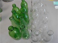 Green and Clear Small Glass Drink Bottles
