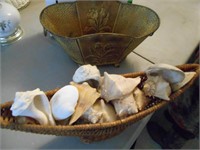 Basket with Shells and a Small Metal Bathtub